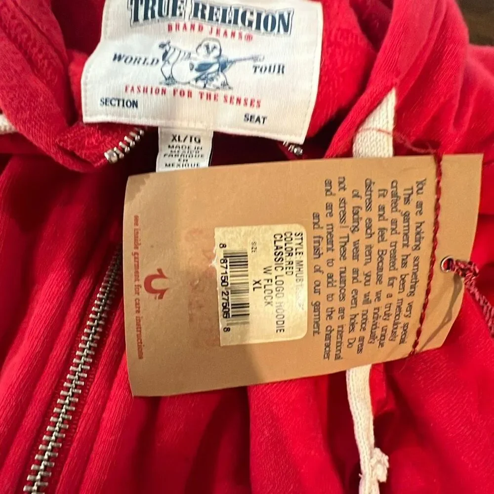 True Religion Buddha Classic Logo Hoodie Red Nwt Size XLarge